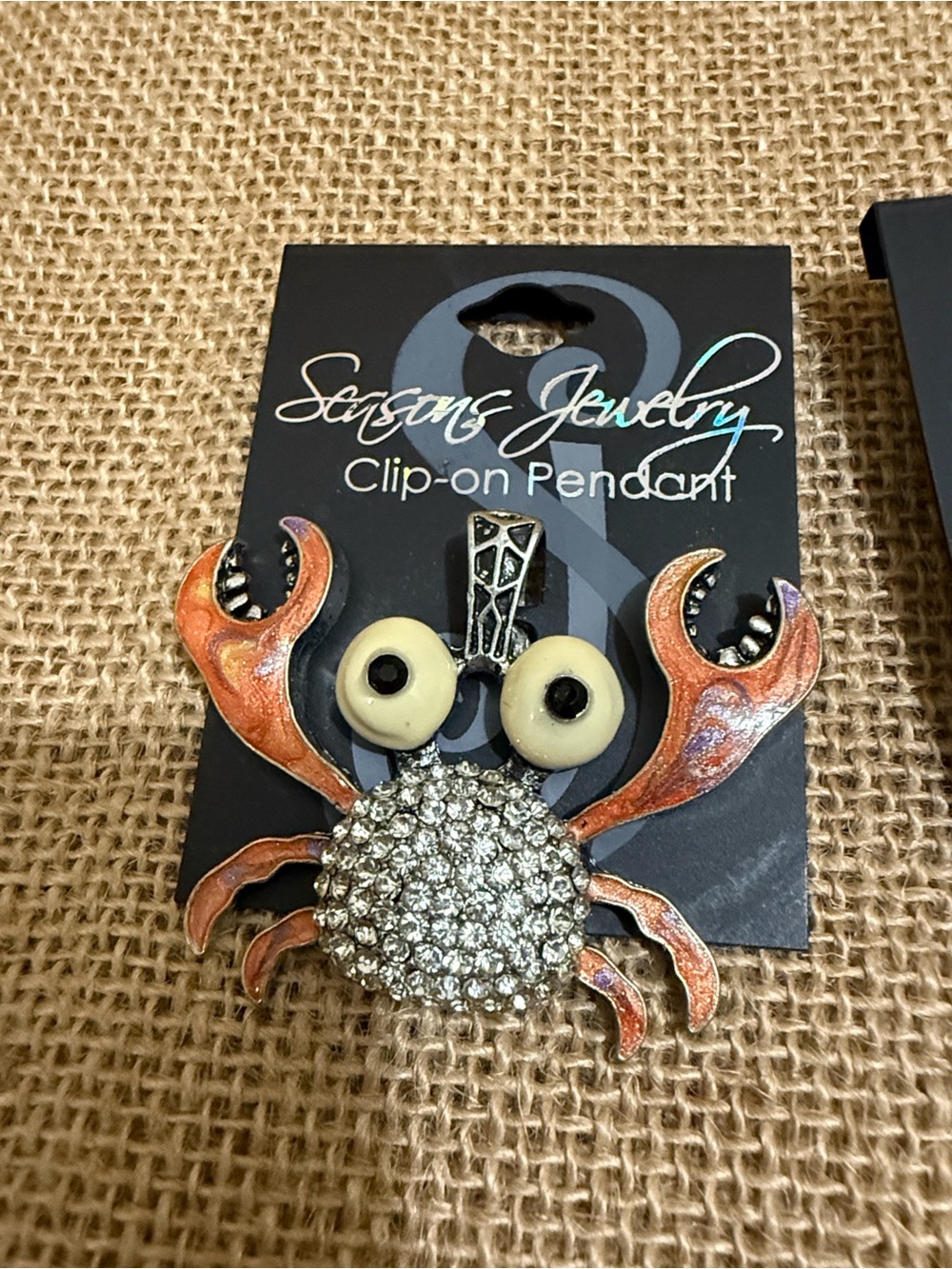 Orange Crab Clip-On Pendant with Rhinestone Body